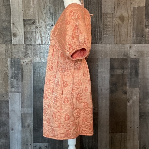 Kimchi Blue Astrid Coral Textured Floral Mini Babydoll Dress Puff Sleeves S - Picture 8 of 14